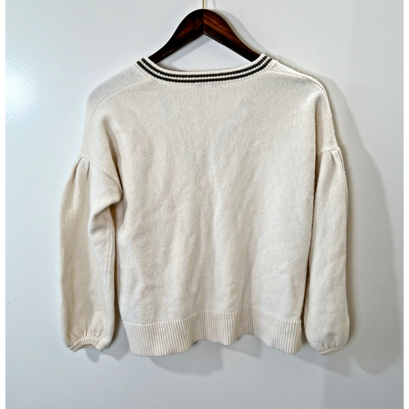 Madewell Women's Wool Blend Sweater Size S Cream Green Varsity Tenniscore Preppy - Picture 2 of 6